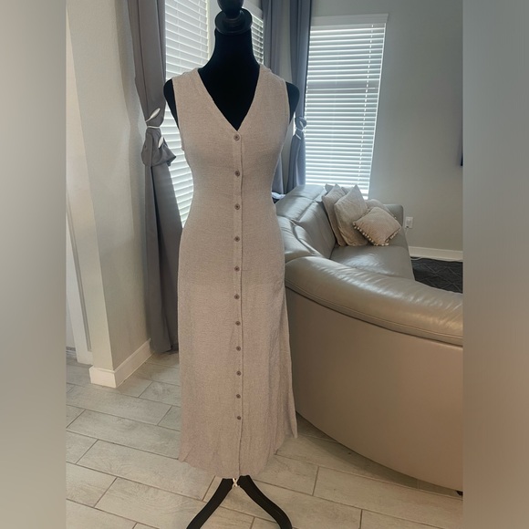 Eileen Fisher Dresses & Skirts - Eileen Fisher Textured Gray Stripe Crepe Rayon Button Down Midi Dress Size XS